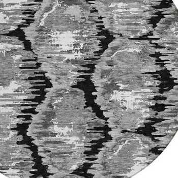 8' Black Charcoal And Silver Round Abstract Washable Indoor Outdoor Area Rug