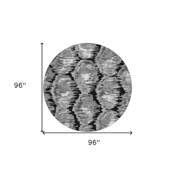 8' Black Charcoal And Silver Round Abstract Washable Indoor Outdoor Area Rug
