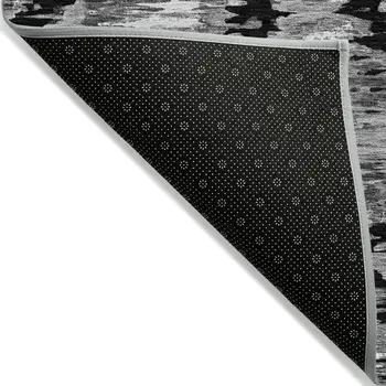 8' X 10' Black Charcoal And Silver Abstract Washable Indoor Outdoor Area Rug