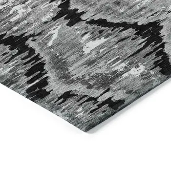 10' X 14' Black Charcoal And Silver Abstract Washable Indoor Outdoor Area Rug