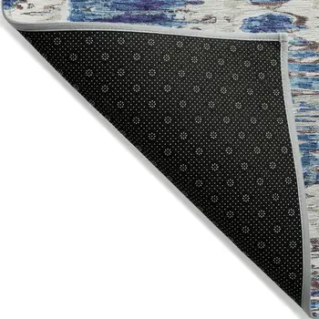 3' X 5' Denim Blue And Sky Blue Abstract Washable Indoor Outdoor Area Rug