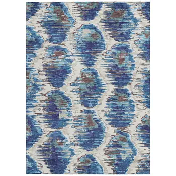 3' X 5' Denim Blue And Sky Blue Abstract Washable Indoor Outdoor Area Rug