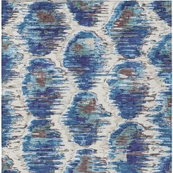 5' X 8' Denim Blue And Sky Blue Abstract Washable Indoor Outdoor Area Rug