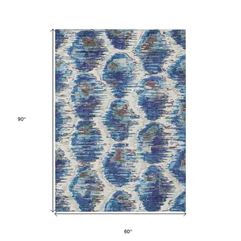 5' X 8' Denim Blue And Sky Blue Abstract Washable Indoor Outdoor Area Rug