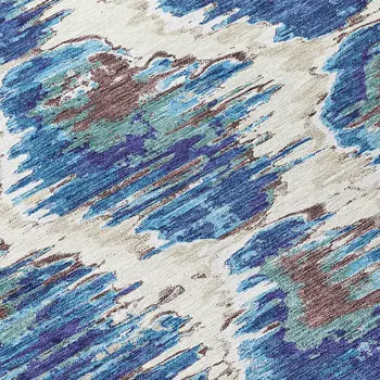 5' X 8' Denim Blue And Sky Blue Abstract Washable Indoor Outdoor Area Rug