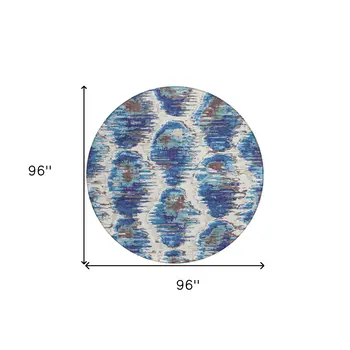 8' Denim Blue And Sky Blue Round Abstract Washable Indoor Outdoor Area Rug