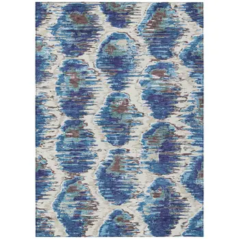 8' X 10' Denim Blue And Sky Blue Abstract Washable Indoor Outdoor Area Rug