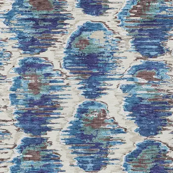 8' X 10' Denim Blue And Sky Blue Abstract Washable Indoor Outdoor Area Rug