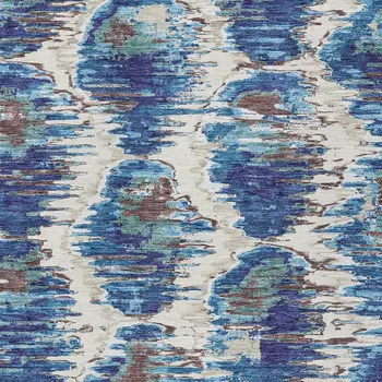 10' X 14' Denim Blue And Sky Blue Abstract Washable Indoor Outdoor Area Rug