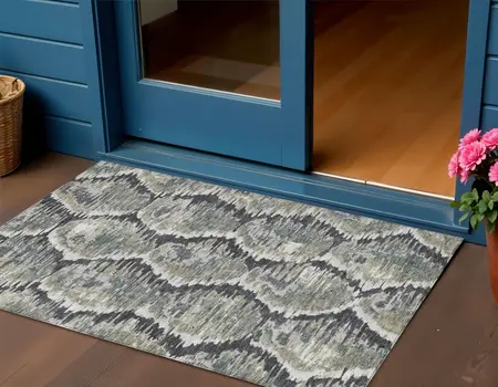 3' X 5' Charcoal Gray And Silver Abstract Washable Indoor Outdoor Area Rug