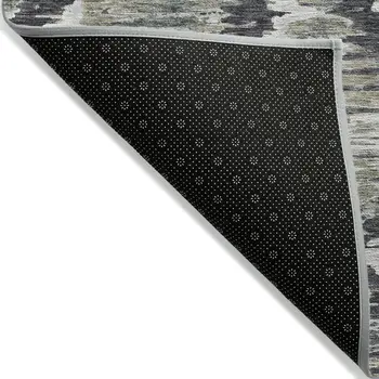 3' X 5' Charcoal Gray And Silver Abstract Washable Indoor Outdoor Area Rug