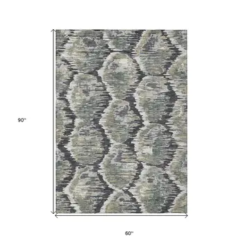 5' X 8' Charcoal Gray And Silver Abstract Washable Indoor Outdoor Area Rug