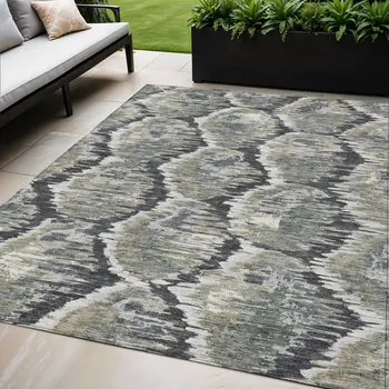 5' X 8' Charcoal Gray And Silver Abstract Washable Indoor Outdoor Area Rug