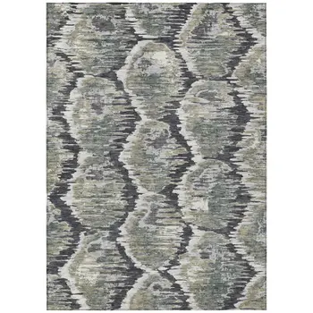 5' X 8' Charcoal Gray And Silver Abstract Washable Indoor Outdoor Area Rug