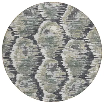 8' Charcoal Gray And Silver Round Abstract Washable Indoor Outdoor Area Rug