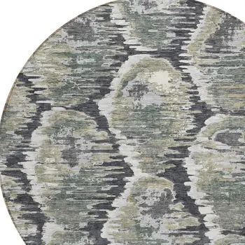 8' Charcoal Gray And Silver Round Abstract Washable Indoor Outdoor Area Rug