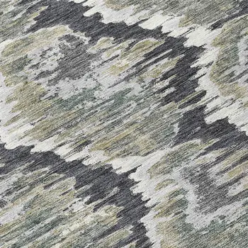 8' Charcoal Gray And Silver Round Abstract Washable Indoor Outdoor Area Rug