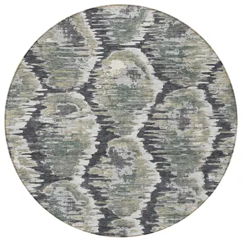 8' Charcoal Gray And Silver Round Abstract Washable Indoor Outdoor Area Rug