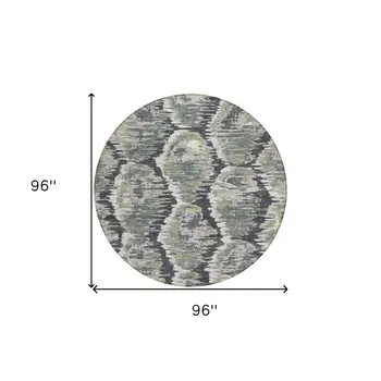 8' Charcoal Gray And Silver Round Abstract Washable Indoor Outdoor Area Rug