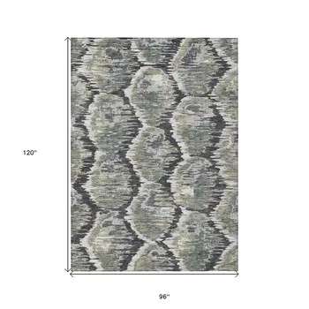 8' X 10' Charcoal Gray And Silver Abstract Washable Indoor Outdoor Area Rug
