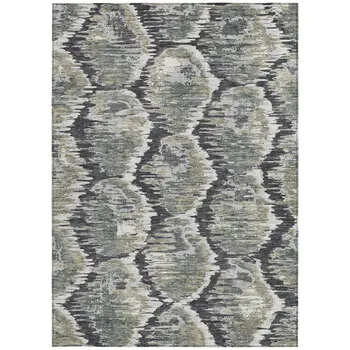 8' X 10' Charcoal Gray And Silver Abstract Washable Indoor Outdoor Area Rug