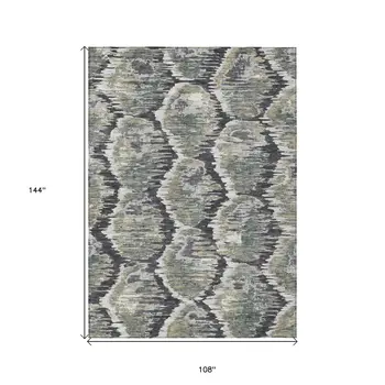 9' X 12' Charcoal Gray And Silver Abstract Washable Indoor Outdoor Area Rug