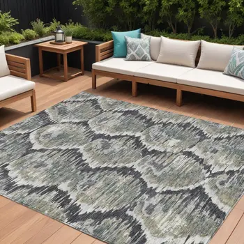 9' X 12' Charcoal Gray And Silver Abstract Washable Indoor Outdoor Area Rug