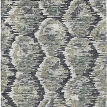 9' X 12' Charcoal Gray And Silver Abstract Washable Indoor Outdoor Area Rug