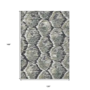 10' X 14' Charcoal Gray And Silver Abstract Washable Indoor Outdoor Area Rug