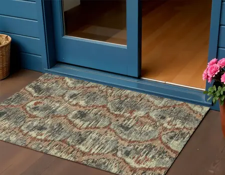 3' X 5' Copper Gray And Charcoal Abstract Washable Indoor Outdoor Area Rug