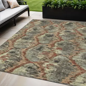 5' X 8' Copper Gray And Charcoal Abstract Washable Indoor Outdoor Area Rug
