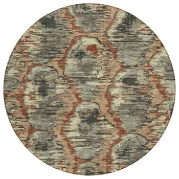 8' Copper Gray And Charcoal Round Abstract Washable Indoor Outdoor Area Rug