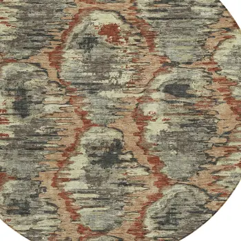 8' Copper Gray And Charcoal Round Abstract Washable Indoor Outdoor Area Rug