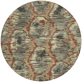 8' Copper Gray And Charcoal Round Abstract Washable Indoor Outdoor Area Rug