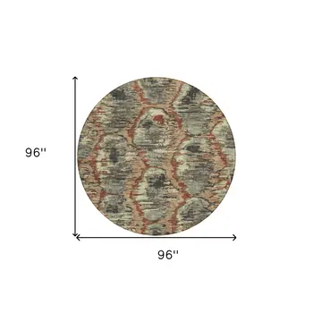 8' Copper Gray And Charcoal Round Abstract Washable Indoor Outdoor Area Rug