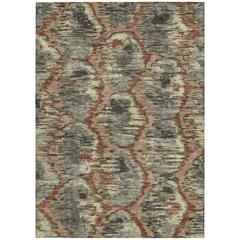 8' X 10' Copper Gray And Charcoal Abstract Washable Indoor Outdoor Area Rug