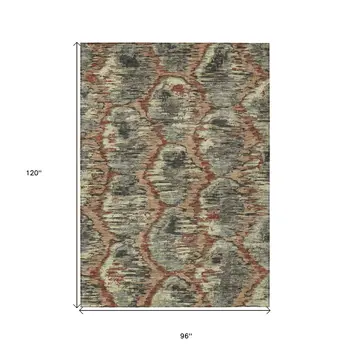 8' X 10' Copper Gray And Charcoal Abstract Washable Indoor Outdoor Area Rug