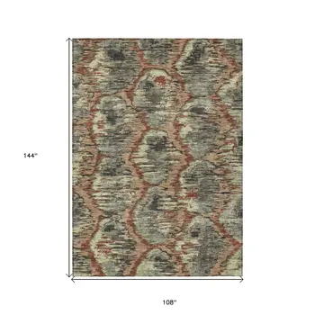 9' X 12' Copper Gray And Charcoal Abstract Washable Indoor Outdoor Area Rug