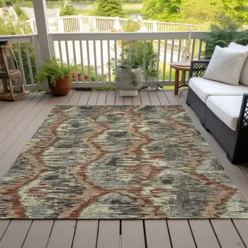 9' X 12' Copper Gray And Charcoal Abstract Washable Indoor Outdoor Area Rug