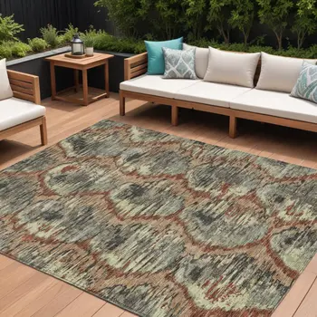 10' X 14' Copper Gray And Charcoal Abstract Washable Indoor Outdoor Area Rug