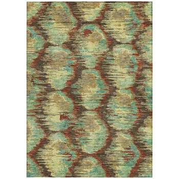 3' X 5' Brown Gold And Teal Blue Abstract Washable Indoor Outdoor Area Rug