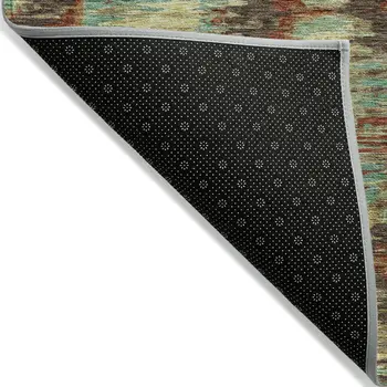 9' X 12' Brown Gold And Teal Blue Abstract Washable Indoor Outdoor Area Rug