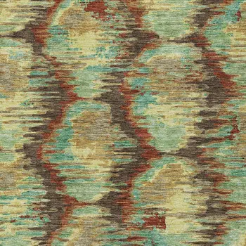 9' X 12' Brown Gold And Teal Blue Abstract Washable Indoor Outdoor Area Rug