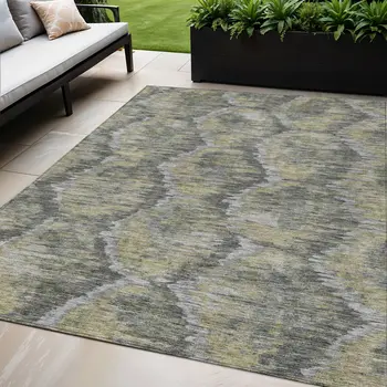 5' X 8' Gray Silver And Wheat Abstract Washable Indoor Outdoor Area Rug