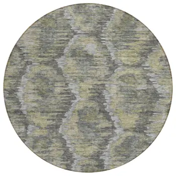 8' Gray Silver And Wheat Round Abstract Washable Indoor Outdoor Area Rug