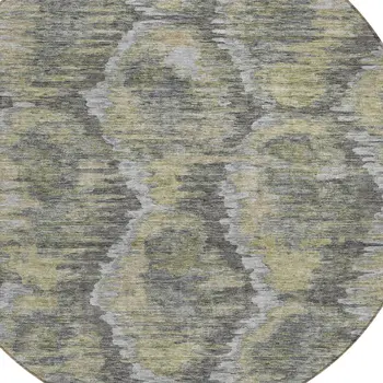 8' Gray Silver And Wheat Round Abstract Washable Indoor Outdoor Area Rug