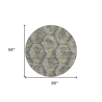8' Gray Silver And Wheat Round Abstract Washable Indoor Outdoor Area Rug