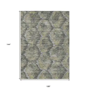 9' X 12' Gray Silver And Wheat Abstract Washable Indoor Outdoor Area Rug