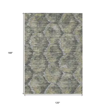 10' X 14' Gray Silver And Wheat Abstract Washable Indoor Outdoor Area Rug