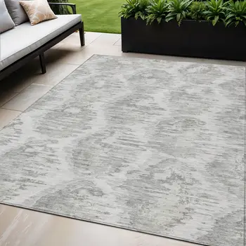 5' X 8' Ivory Silver And Taupe Abstract Washable Indoor Outdoor Area Rug